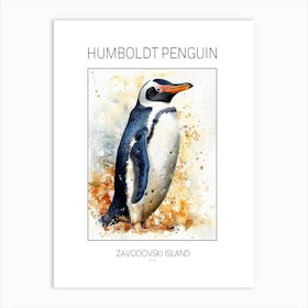 Humboldt Penguin Zavodovski Island Watercolour Painting 4 Poster Art Print