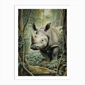 Grey Rhino Walking Through The Leafy Nature 3 Art Print