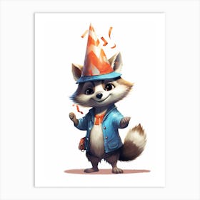 Cute Kawaii Cartoon Raccoon 35 Art Print