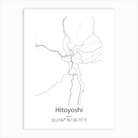 Hitoyoshi,Japan Minimalist Map Art Print