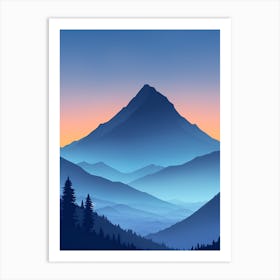 Misty Mountains Vertical Composition In Blue Tone 39 Art Print