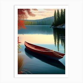Canoe On Lake Water Waterscape Crayon 1 Art Print