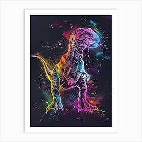 Neon Outline Dinosaur Illustration 3 Art Print
