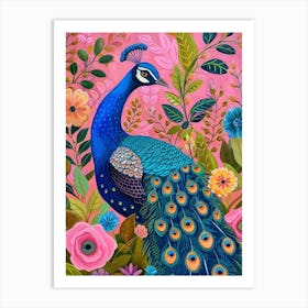 Floral Folky Peacock  1 Art Print