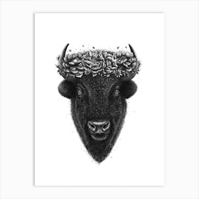 Bison With Flowers Art Print