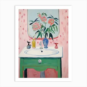 Bathroom Vanity Painting With A Bleeding Heart Bouquet 1 Art Print