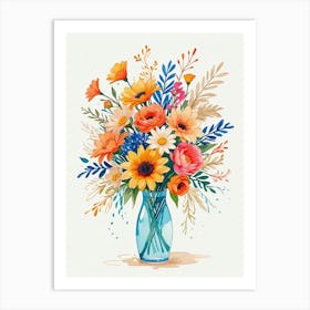 Watercolor Flowers In A Vase Art Print