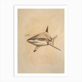 White Tip Reef Shark Vintage Illustration 3 Art Print