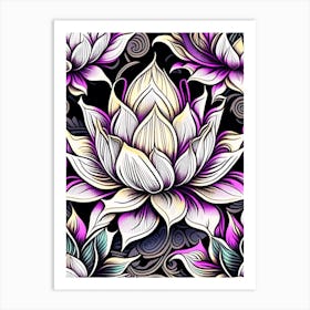 Lotus Flower Repeat Pattern Graffiti 3 Art Print