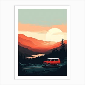 Red Van In The Mountains, USA Art Print