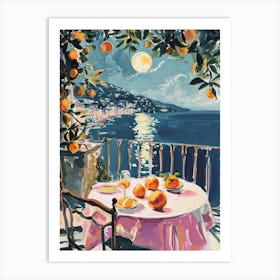 Sicily Italy Watercolour Night Dinner Oranges Art Print