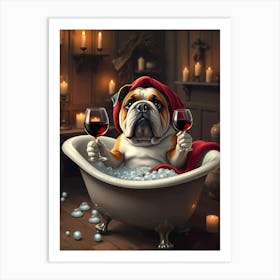 Bulldog In The Bath Art Print