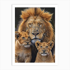 Barbary Lion Family Bonding Acrylic Painting 4 Art Print