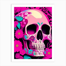 Skull With Floral Patterns 1 Pink Pop Art Art Print