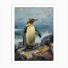 African Penguin Sea Lion Island Oil Painting 3 Art Print