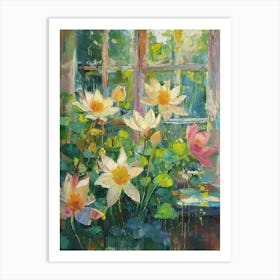 Amayllis Flowers On A Cottage Window 4 Art Print