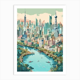 Shanghai, China, Geometric Illustration 4 Art Print