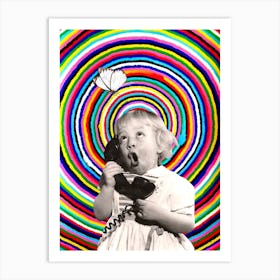 A child - telephone - retro - photo montage Art Print