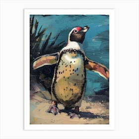Galapagos Penguin Dunedin Taiaroa Head Colour Block Painting 2 Art Print