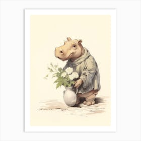 Storybook Animal Watercolour Hippopotamus 3 Art Print