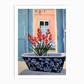 A Bathtube Full Gladiolus In A Bathroom 2 Art Print