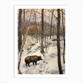 Vintage Winter Animal Painting Wild Boar 1 Art Print