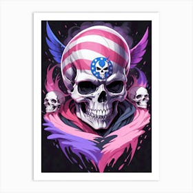 American Flag Floral Face Evil Death Skull (27) Art Print