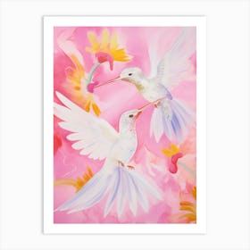 Pink Ethereal Bird Painting Hummingbird 3 Art Print