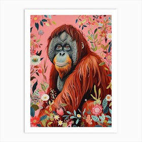 Floral Animal Painting Orangutan 1 Art Print