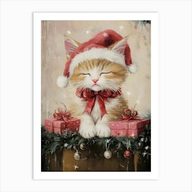 Santa Cat Art Print