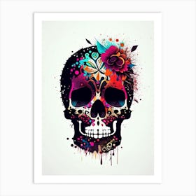 Skull With Splatter Effects 2 Mexican Art Print