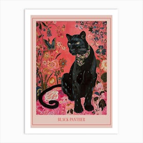 Floral Animal Painting Black Panther 1 Poster Art Print