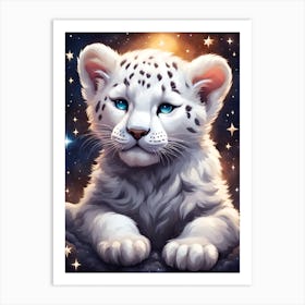 White Panther Cub In The Stars Art Print