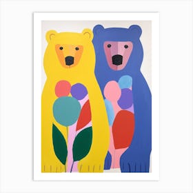 Colourful Kids Animal Art Grizzly Bear 1 Art Print