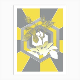 Vintage Crimson Evrat's Rose Botanical Geometric Art in Yellow and Gray n.039 Art Print