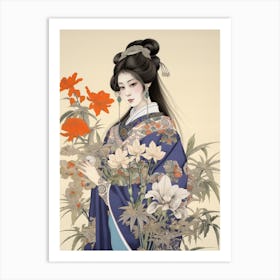 Ayame Japanese Iris 2 Vintage Japanese Botanical And Geisha Art Print