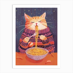Cute Orange Cat Pasta Lover Folk Illustration 4 Art Print