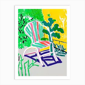 Outdoor Plastic Chair Colourful Drawing Art Print