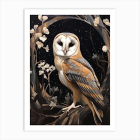 Dark And Moody Botanical Barn Owl 1 Art Print