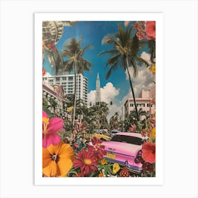 Miami Beach   Floral Retro Collage Style 6 Art Print