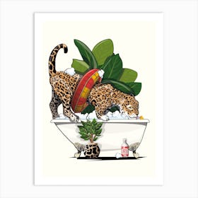 Jaguar Wild Cat On The Bath Art Print