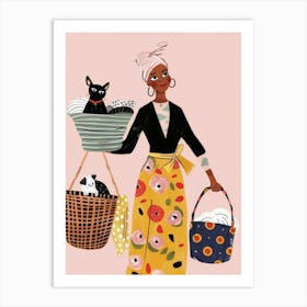 Black Woman With Baskets Art Print