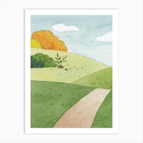 Watercolor Of A Path waterclor green Art Print