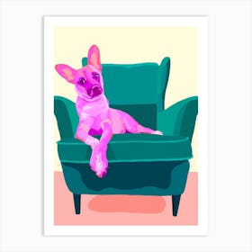 The Look - Pink Dog On A Chair Art Print