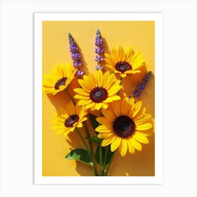 Sunflowers On Yellow Background Art Print