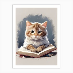 Cat Reading A Book Art Print