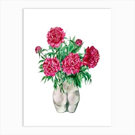 Peonies In Bum Vase On White Art Print