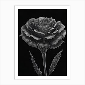 A Carnation In Black White Line Art Vertical Composition 6 Art Print