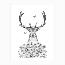 Deer In Flowers Art Print