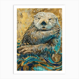 Sea Otter Gold Effect Collage 2 Art Print